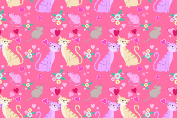 Cute Cat and Rat with Heart Shape