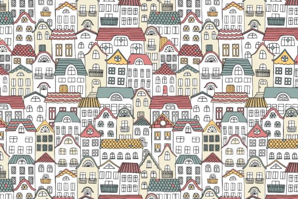Doodle Houses: A Hand-Drawn Seamless Pattern for Design Flexibility