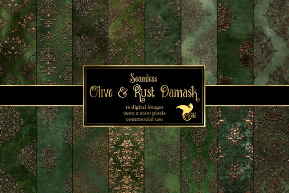 Olive and Rust Damask Digital Paper
