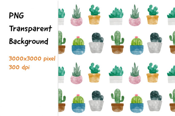 Pattern Digital Paper Cactus Handdrawn