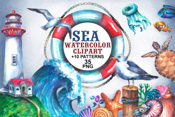 Sea Watercolor Clipart: Hand-Painted, Transparent PNGs for Creative Professionals