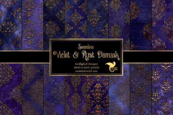 Violet and Rust Damask Digital Paper